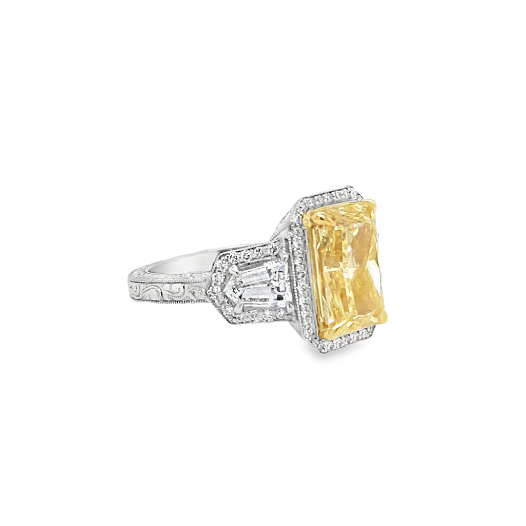 Platinum & 18K Gold 4.04ct Fancy Intense Yellow Lab Diamond Ring