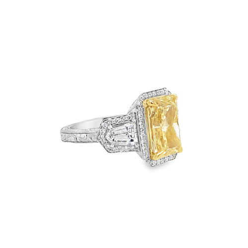 Platinum & 18K Gold 4.04ct Fancy Intense Yellow Lab Diamond Ring