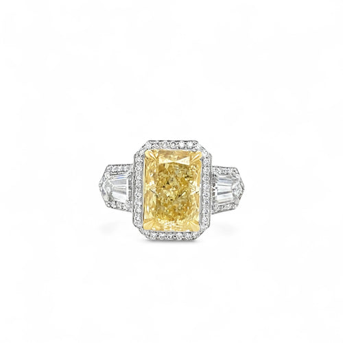 Platinum & 18K Gold 4.04ct Fancy Intense Yellow Lab Diamond Ring