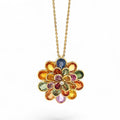 18K Yellow Gold Rainbow Sapphire Floral Pendant