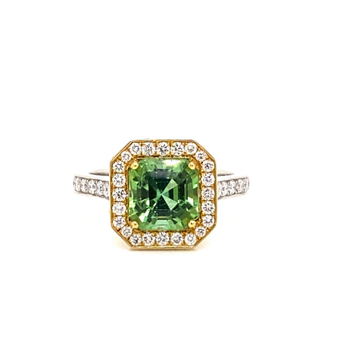 Platinum & 18K Gold Apple-Green Tourmaline & Diamond Ring