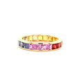 18K Yellow Gold French-Cut Rainbow Sapphire Eternity Band