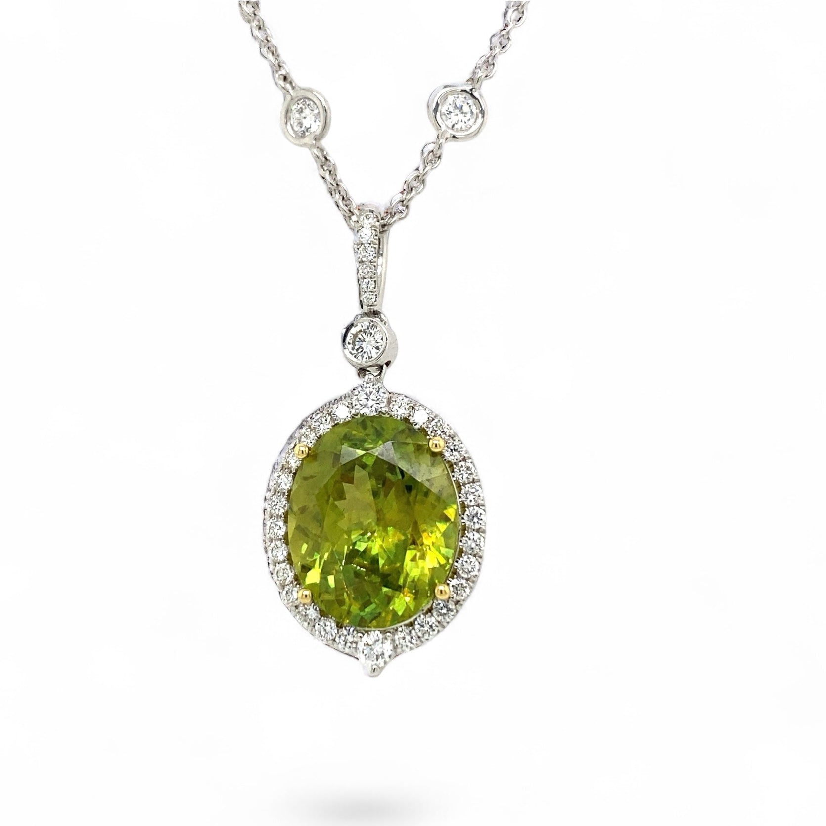 18K Gold Unheated Sphene & Diamond Pendant (8.67 ct)