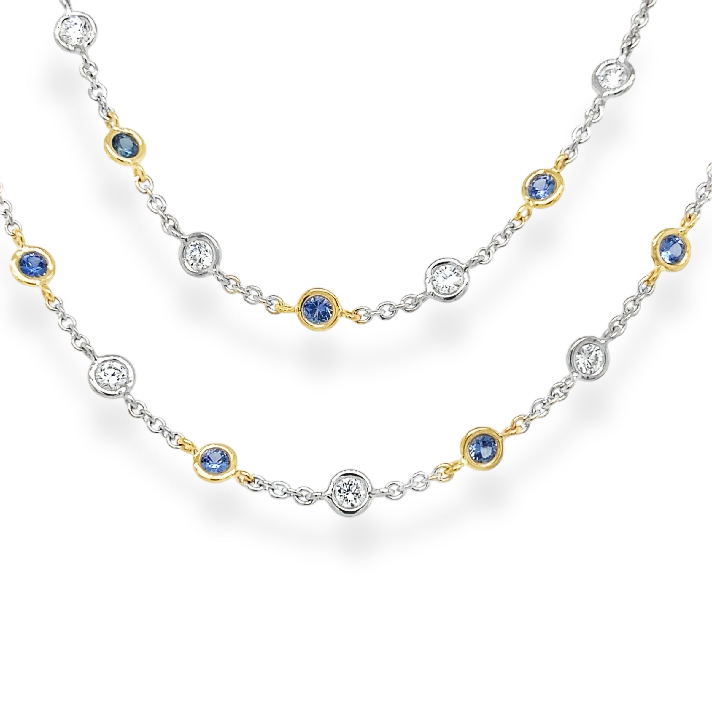 Platinum & 18K Gold Ombre Blue Sapphire & Lab Diamond Necklace