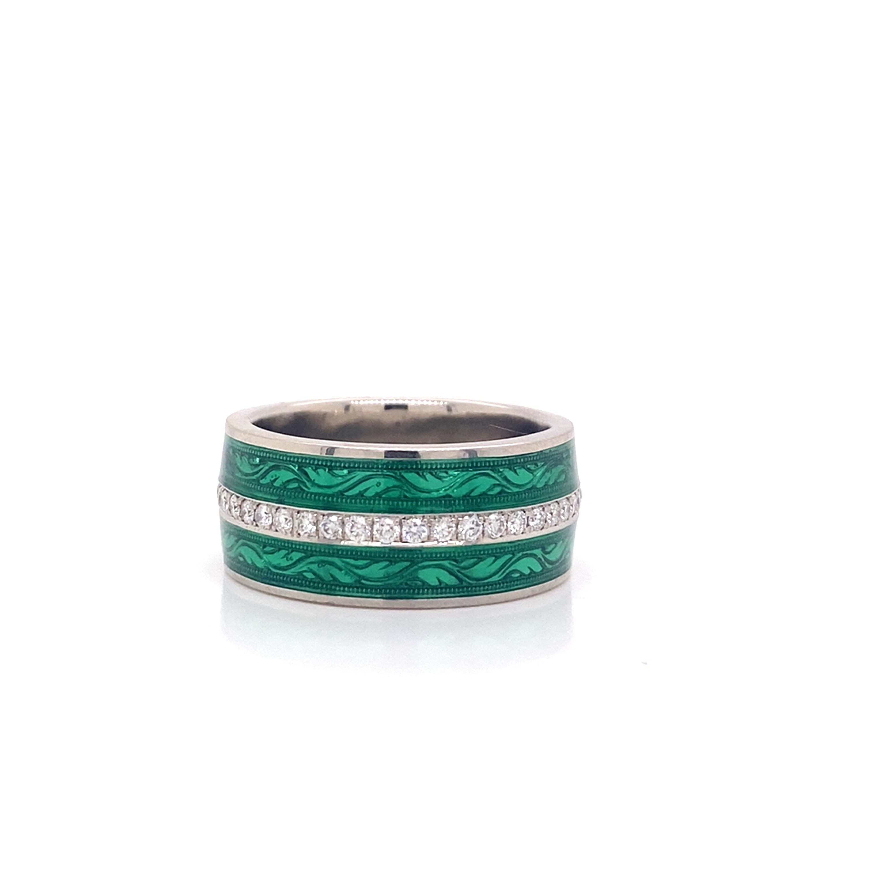 Palladium Emerald green enamel and diamond band "Rock Candy"