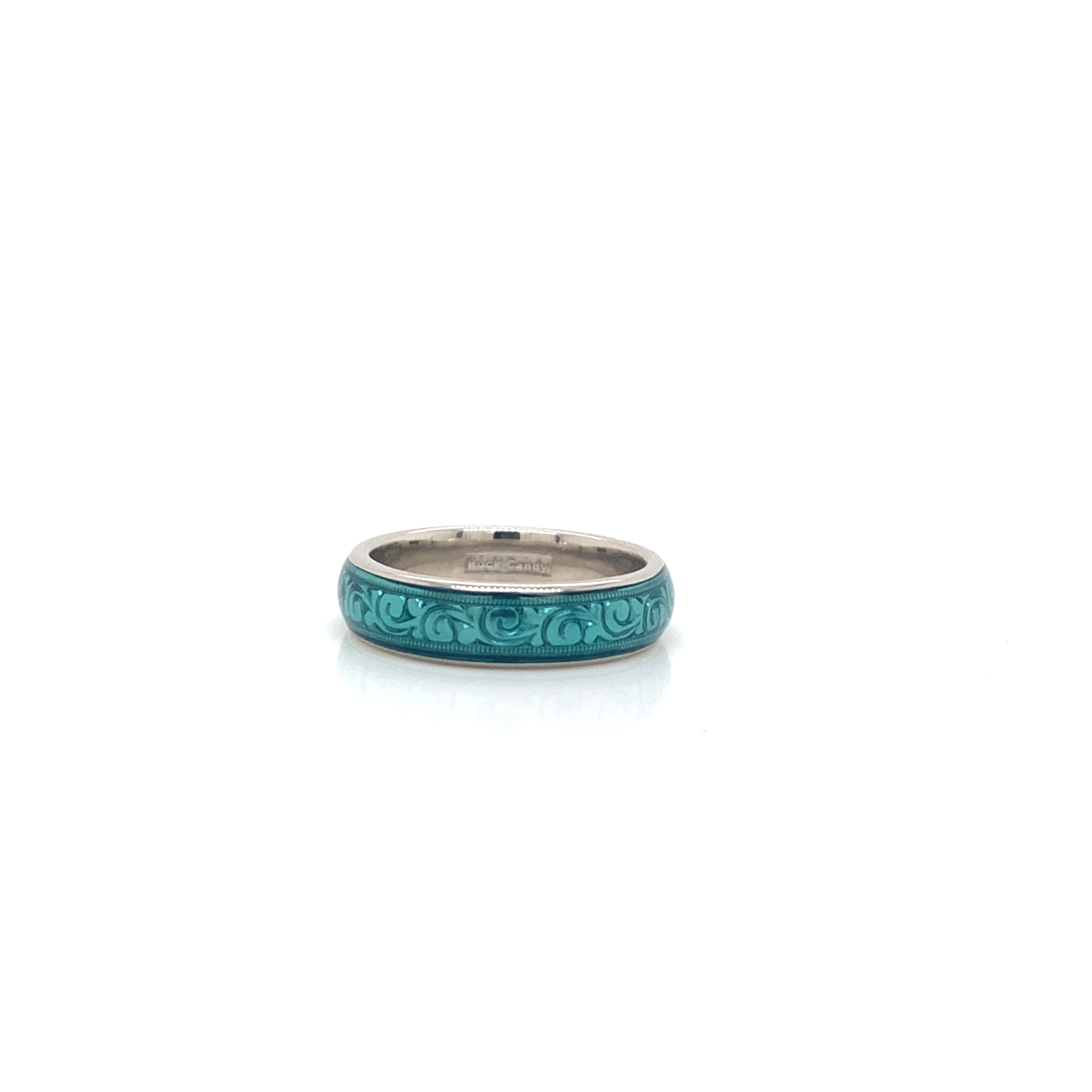 Platinum hand engraved with Robins egg blue enamel "Rock Candy" collection ring